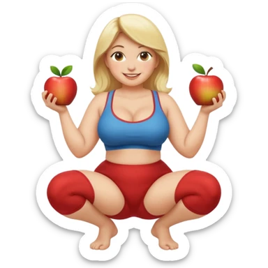 fullbody curvy blonde woman, front view, squatting and sitting, smiling, SFW, no explicit content, apple emoji style sticker