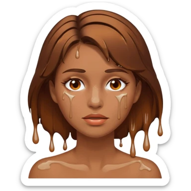 Brown Hair Woman , white paint , drip, face, hot sticker