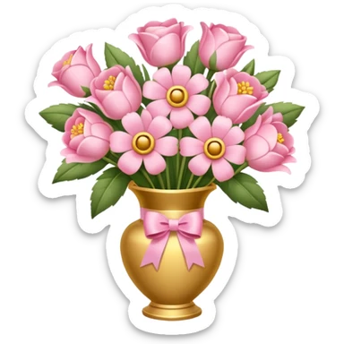 Pastel pink flowers bouquet golden huge in a vase sticker