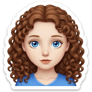 pale girl with long brown curly hair and blue eyes  sticker