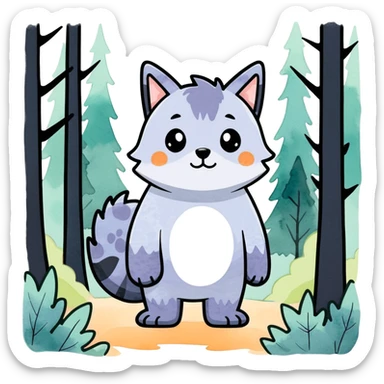 watercolor furry creature in a misty forest sticker
