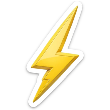 A cute 3D render icon of a lightning bolt shape. Rounded edges, plump and glossy yellow plastic material. Soft studio lighting, cheerful style. Isolated on a clean light blue gradient background. High quality, minimalist design isolated on a solid black background. sticker