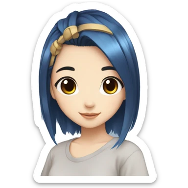 anime girl cute with black hair at the roots and blue hair at the ends, brown eyes sticker