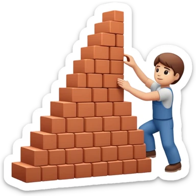 A person is stacking bricks one by one, slowly constructing a staircase or wall. Each brick represents a small action taken consistently (e.g., drinking water, exercising, reading). sticker