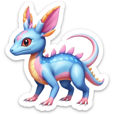 Shiny Horned Helioptile-Salandit-Sylveon-Amaura-Fakémon-hybrid-creature (full body)  sticker