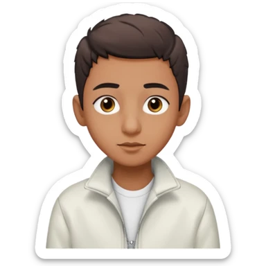 algerian teenage boy with very short gradient hair, brown eyes and long lashes, big nose and he is wear a white jacket sticker