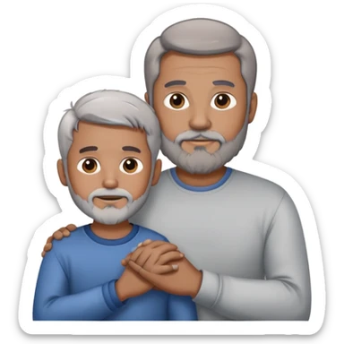 +1 adult daddy with brown hair, 1 adult daddy with silver hair and beard, holding the hands of a light brown skinned young boy with dark hair sticker