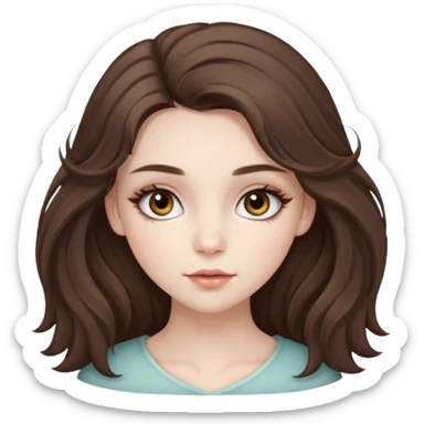 pale brunette girl with long lashes fluffy medium stray hair hazel eyes ethereal makeup  sticker