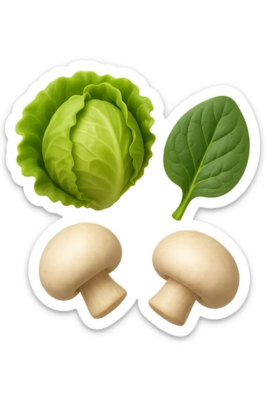 emoji stile iphone 3d di lattuga, spinaci, funghi che fluttuano in aria, iperealistico 4k sticker