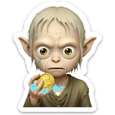 Gollum clutching a gold coin sticker