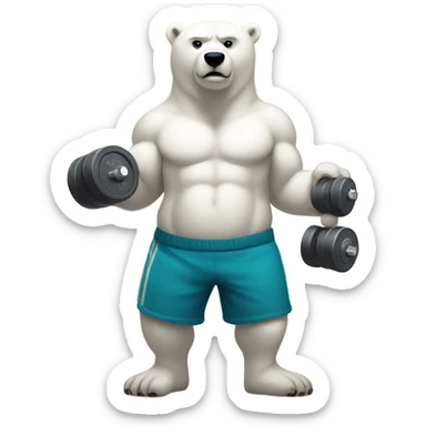 A polar bear with muscles joggers curling a dumbbell  sticker