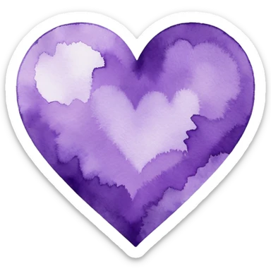 minimalist watercolor heart icon, monochromatic purple washes, soft bleeding edges, on textured white paper, serene and emotional, perfect for app icon, transparent background, flat lay --style raw --stylize 150 sticker