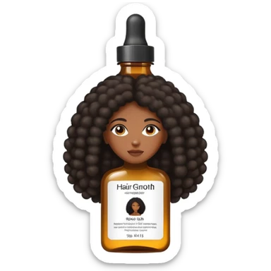 Serum Bottle of hair growth oil. Label has black woman with long afro hair. sticker