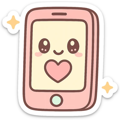 cellphone, kawaii chibi anime style, flat pastel colors, thick outlines, simple cute features, with a heart on the screen sticker