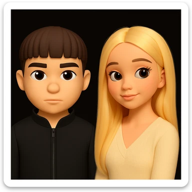 Place these two 3D emoji characters on one background, standing separately with noticeable space between them, without changing the images themselves sticker