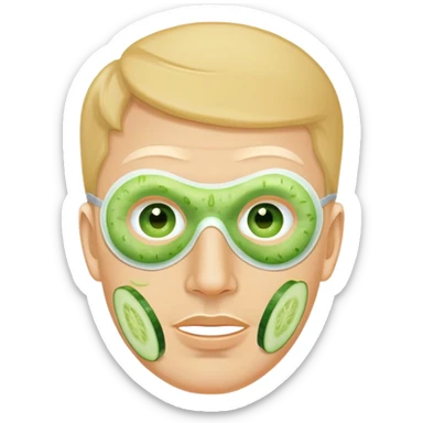 white man with a green facial mask and cucumber slices on eyes sticker