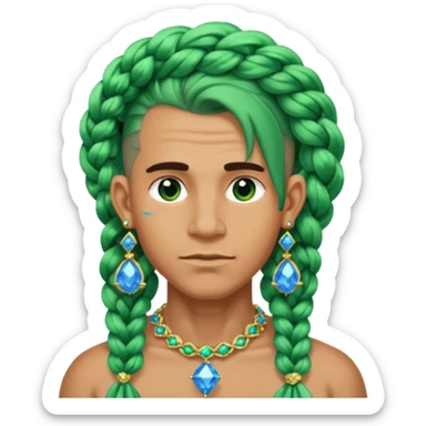 gem lover man with gem accessories excessive amount very big gem earrings green chunky braided hair and blue diamonds  sticker