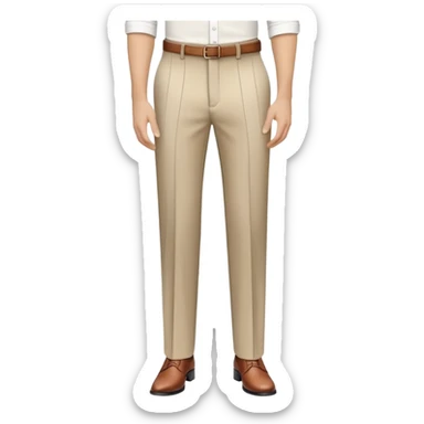 beige dress pants with only white vertical stripes, no horizontal lines, formal trousers with cuffed hem, pinstripe pattern, no grid or checks, isolated garment only sticker