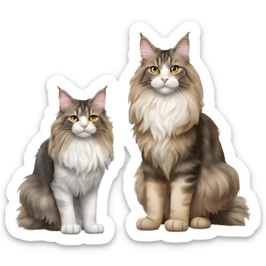 Two Maine coons of different colours and sizes full body sticker