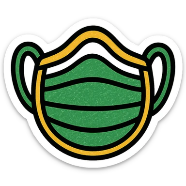 covid mask, professional style, green gold and white color scheme, bold and clear, suitable for digital use sticker