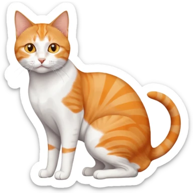 full body orange and white domestic shorthair slim cat with yellow/orange eyes and a white triangle pattern on his face playing sticker