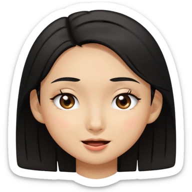 very tan Asian girl with black hair and dark brown eyes, winking sticker