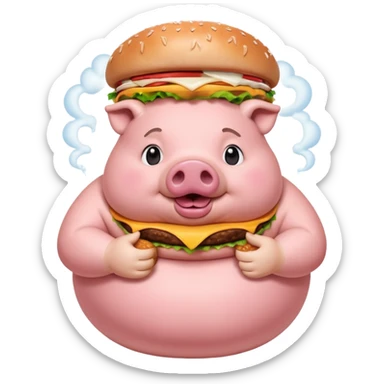 fat obese pig eating burger with fart cloud surrounding around it sticker