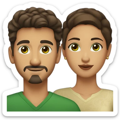 A couple of one man with dark short hair, a goatee and brown eyes and a Moroccan woman with brown hair and green eyes, they are both 20 years old sticker