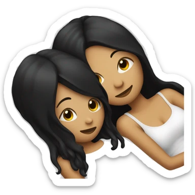 Lesbians with long black hair and white skin laying in bed together sticker