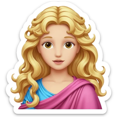Venus from Olympus Gods with long golden blonde wavy hair, pink stola sticker