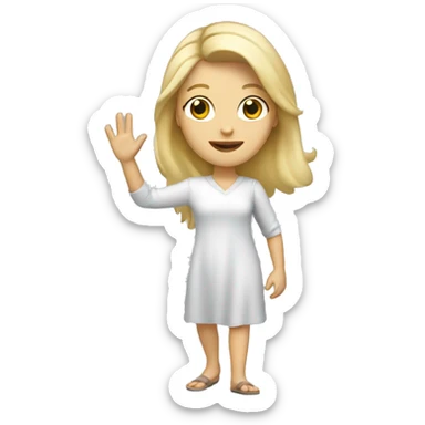 walking, white woman, a blonde, friendly waving, casual dress sticker