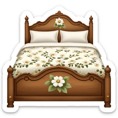 White floral bedding on a vintage bed  sticker