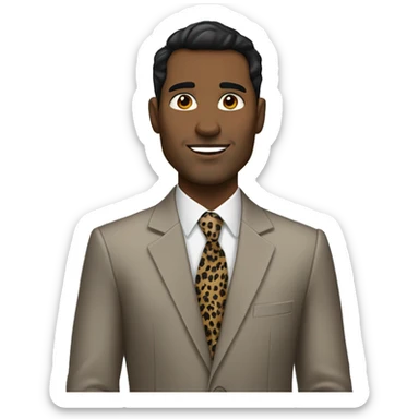 Ethnically ambiguous man with dark hair in a cheetah print business suit sticker