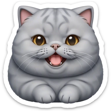 Cinematic Cute Chubby Grey Scottish Fold Cat Portrait Emoji, Adorable folded ears framing its round face, head tilted playfully and yawning, round and plump body with sleek soft grey fur and subtle blue undertones, Simplified yet adorable features, highly detailed, glowing with a warm, friendly glow, high shine, curious yet calm, stylized with a touch of whimsy, bright and endearing, soft glowing outline, capturing the essence of a mischievous yet loving and lazy kitty with those signature folded ears, so cute it feels like it could stretch out of the screen and cuddle! sticker
