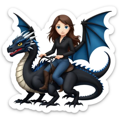 Me, a white female with long brown hair and blue eyes, wearing nothing but black clothes, and riding a VERY BLACK wyvern/dragon with HINTS of RED, to your work sticker