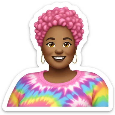 Plus size black woman with pink curly pixie cut hair and a rainbow tie dye sweater  sticker