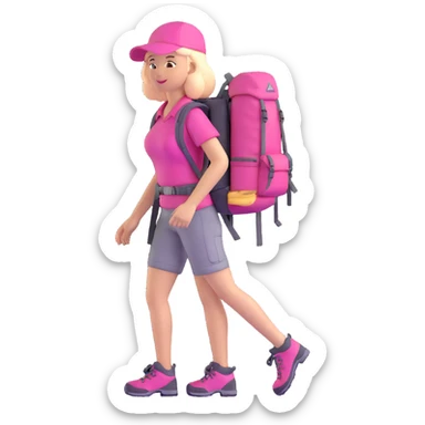 woman wearing pink clothes with hiking backpack sticker
