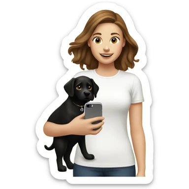 23 year old white girl with brown hair in the park with her black dog while showing dog content in her iPhone sticker