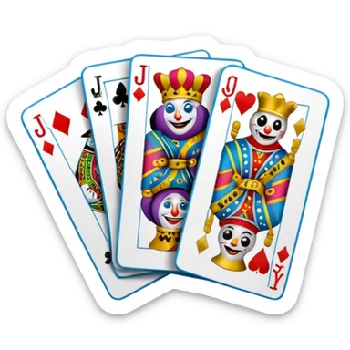 bunch of poker cards, with crazy colorful jolly jokers inside sticker