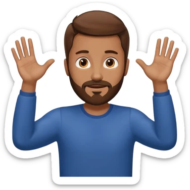 A man with brown hair and beard with his arms out horizontally straight waiting for a hug sticker