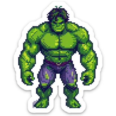 Bruce Banner transforming into Hulk sequence, 8-bit style sticker
