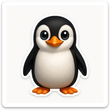 Create a penguin in the style of Apple emojis with a white background and a sticker-like border, matching the style of the reference image provided. sticker