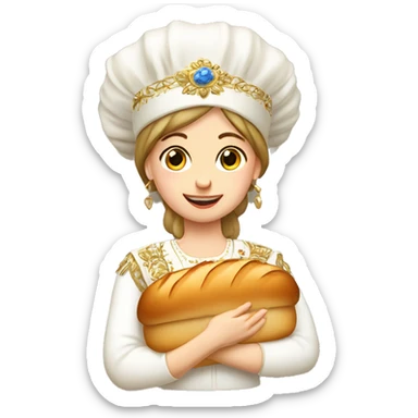 Russian girl in a kokoshnik and with a loaf sticker