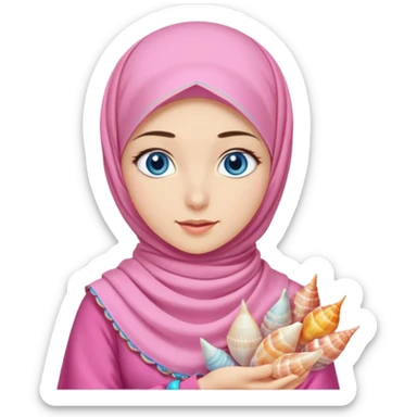 Turkish beautiful finish Konya girl blue eyes with pink yellow Lila summer hijab islamic dress and had on her hijab long tailed dresses shells sticker