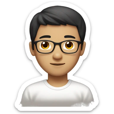 A young Chinese man, short black
Hair, eyebrow-rimmed glasses, skin is acquired
Tan, wear a white T-shirt, and have a natural expression. sticker