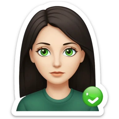 middle age woman with green eyes and long straight dark ash hair sticker