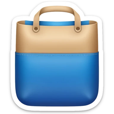 blue feed bag emoji, rounded rectangle, gradient from #1E3A8A to #60A5FA, top open with beige grains, curved line for volume, white label with black border and grain icon, clean legible Apple emoji style sticker