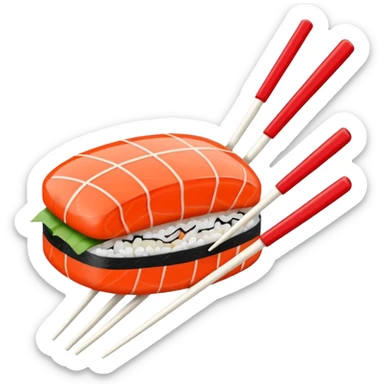 Japanese cuisine humanless avatar in minimalist emoji-style illustration. Sushi and chopsticks, clean lines, red white colors, flat design, calm and modern. sticker
