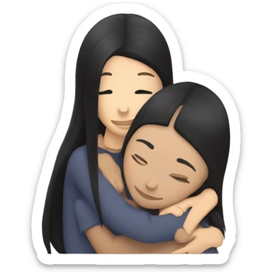 Lesbian with long black hair and white skin hugging her girlfriend from behind sticker