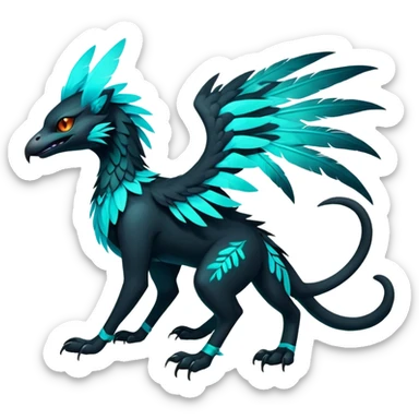Black Dark Exotic Tropical Beaked Feathery Nocturnal Neon-glowing Abyssal Nightly Abyss-Cat-Gryphon-Salandit-Silvally-Fakémon Creature (full body) sticker